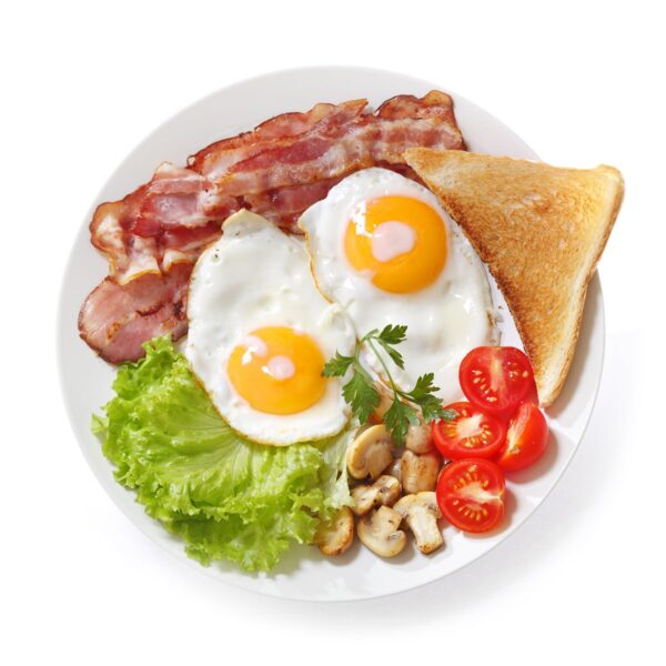 Eggs with Bacon and Salad